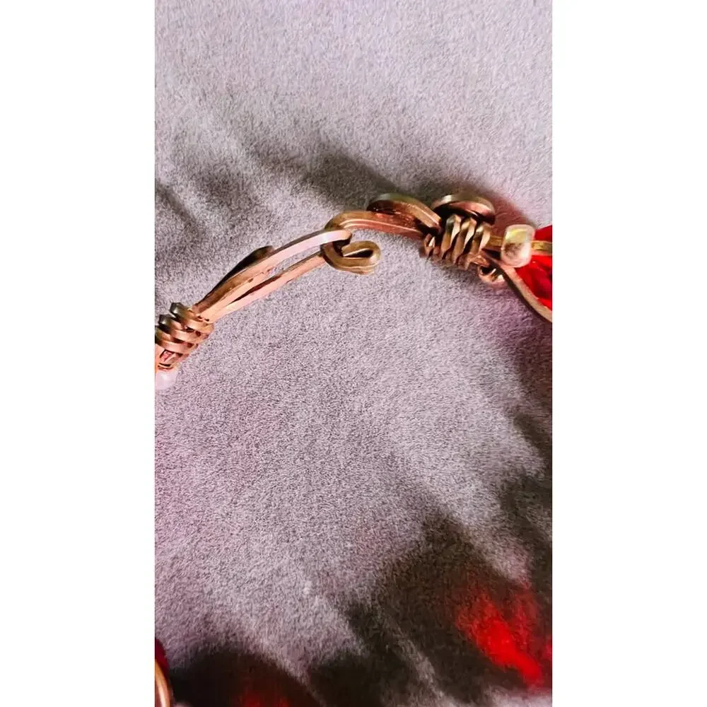 Handmade Copper Wire Wrapped Red Bead Bracelet